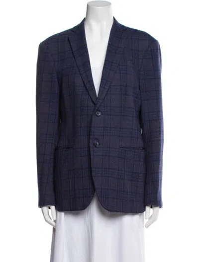 Pre-owned John Varvatos Wool Plaid Print Blazer In Blue