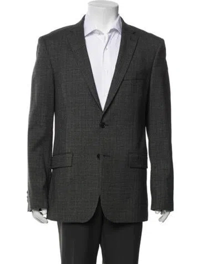 Pre-owned John Varvatos Wool Plaid Print Blazer In Gray