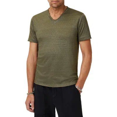 John Varvatos Wooster Slim Fit V-neck Burnout Linen T-shirt In Green