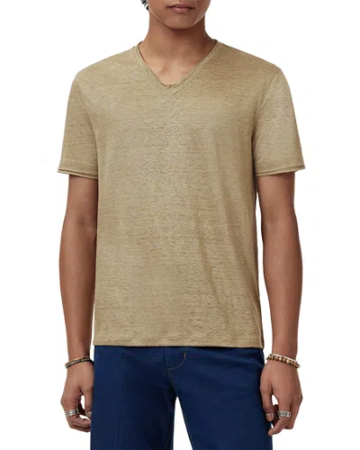 John Varvatos Wooster Slim Fit V Neck Linen Tee In Brown