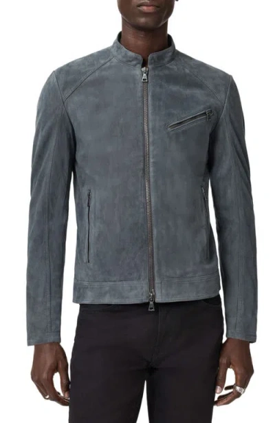 John Varvatos Wren Band Collar Suede Biker Jacket In Gray