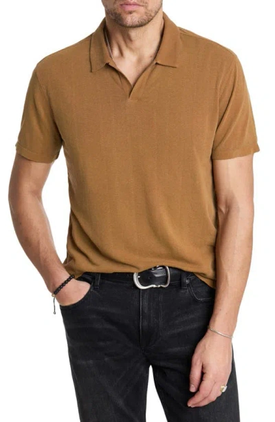 John Varvatos Zion Jacquard Garment Polo In Sienna Brown