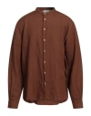 John Wellington Man Shirt Brown Size 46 Linen