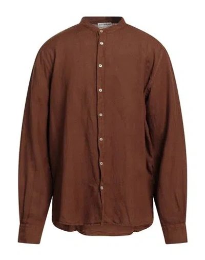 John Wellington Man Shirt Brown Size 46 Linen