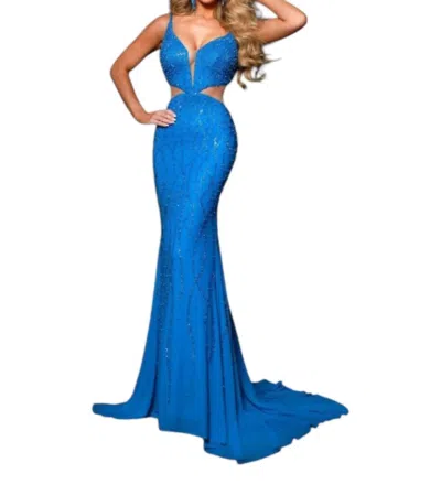 Johnathan Kayne Fabulous Pearl & Crystal-embellished Bodice Gown In Blue