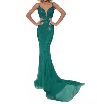 Johnathan Kayne Fabulous Pearl & Crystal-embellished Bodice Gown In Emerald In Green