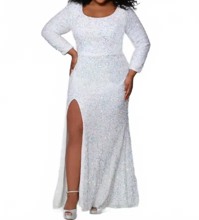 Johnathan Kayne Fitted Sequin Evening Dress In Pearlescent / White In Multi