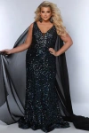 Johnathan Kayne For Sydneys Closet Long Fitted Plus Size Sequin Velvet Formal Gown In Kaleidoscope