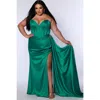 Johnathan Kayne For Sydneys Closet Plus Size Fringe Off The Shoulder Corset Satin Gown Over Skirt Sl In Kelly Green