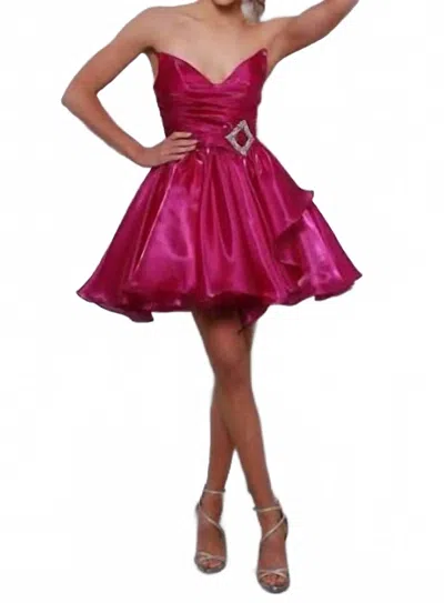 Johnathan Kayne Jeweled Waist Cocktail Dress In Magenta In Pink