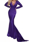 Johnathan Kayne Long Sleeve Wrap Prom Gown In Purple In Purple