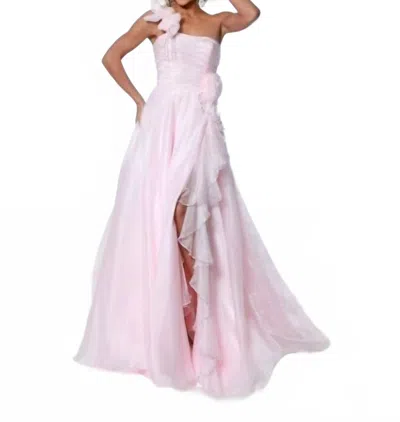 Johnathan Kayne One Shoulder Floral Gown In Baby Pink