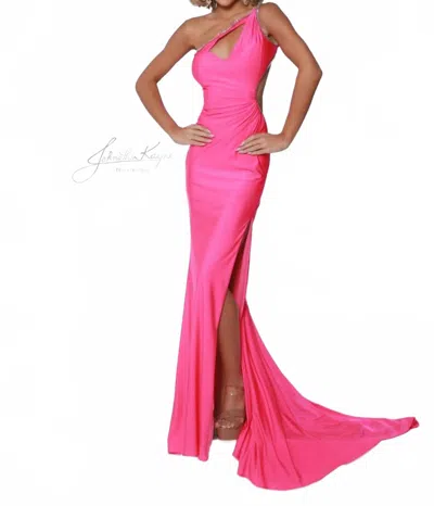 Johnathan Kayne One Shoulder Side Cut Out Prom Dress In Barbie Pink