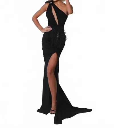 Johnathan Kayne One-shoulder Prom Gown In Black
