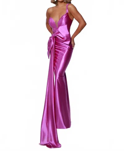 Johnathan Kayne Ribbon Design Prom Dress In Purple In Pink
