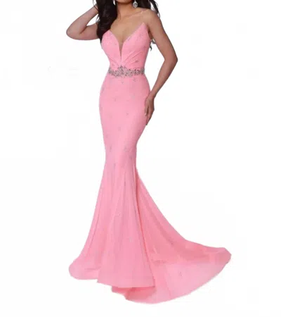 Johnathan Kayne Sassy Open Back Prom Dress In Coral In Pink
