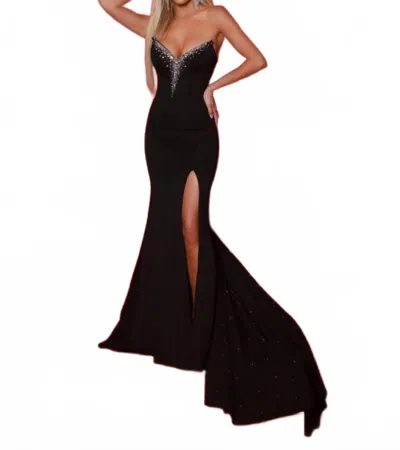 Johnathan Kayne Satin Mermaid Evening Gown In Black