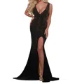 Johnathan Kayne Sleeveless Plunging V-neck Long Dress In Black/gold In Black