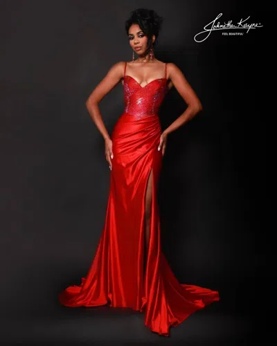 Johnathan Kayne Sparkling Two Tone Bodice Gown In Red