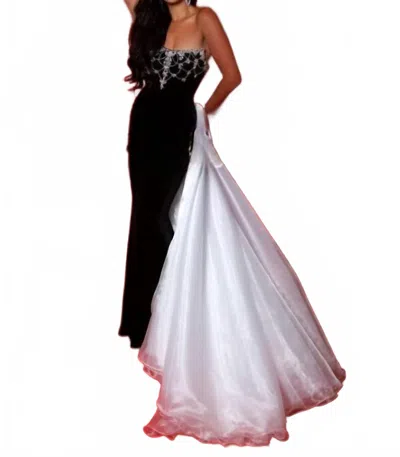 Johnathan Kayne Strapless Organza Gown In Black In Multi