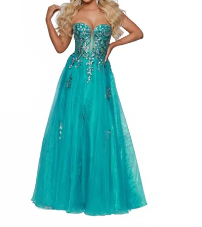 Johnathan Kayne Strapless Sequin Maxi Dress In Jade In Blue