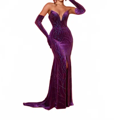 Johnathan Kayne Strapless Stretch Velvet Gown In Purple