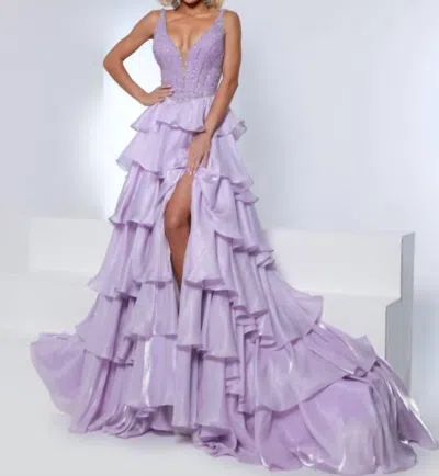 Johnathan Kayne V Plunge Princess Worthy Gown In Lilac In Purple