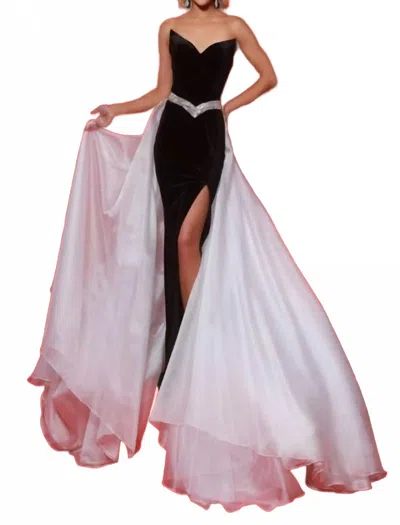 Johnathan Kayne Velvet Corset Gown In Black/white In Pink
