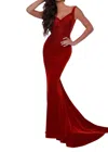 Johnathan Kayne Velvet Ultra Low Back Gown In Red In Red