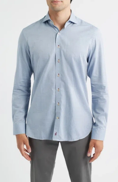 Johnnie-o Augustin Herringbone Cotton Button-up Shirt In Blue