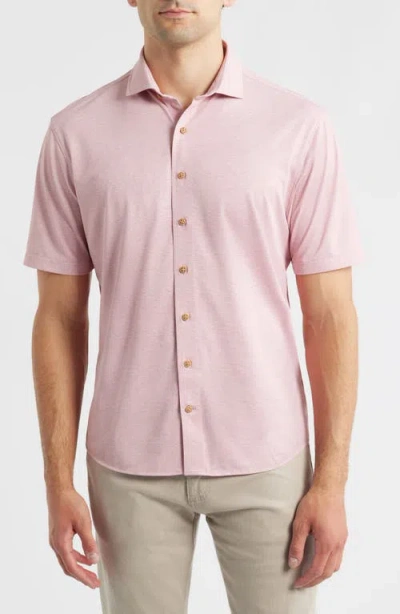 Johnnie-o Breck Hangin' Out Knit Short Sleeve Button-up Shirt In Brown