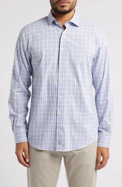 Johnnie-o Bruin Plaid Performance Button-up Shirt In Seychelles