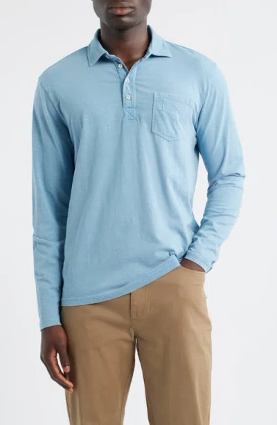 Johnnie-o Coastal Wash Long Sleeve Pocket Polo In Blue