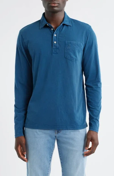 Johnnie-o Coastal Wash Long Sleeve Pocket Polo In Blue