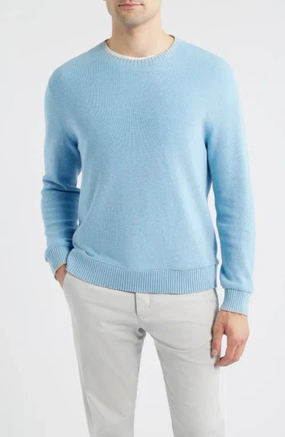 Johnnie-o Hatched Cotton & Silk Blend Crewneck Sweater In Blue