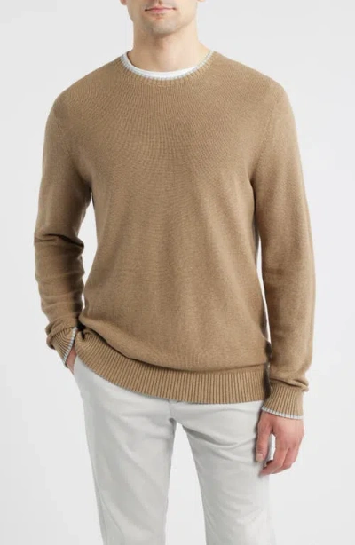 Johnnie-o Hatched Cotton & Silk Blend Crewneck Sweater In Brown