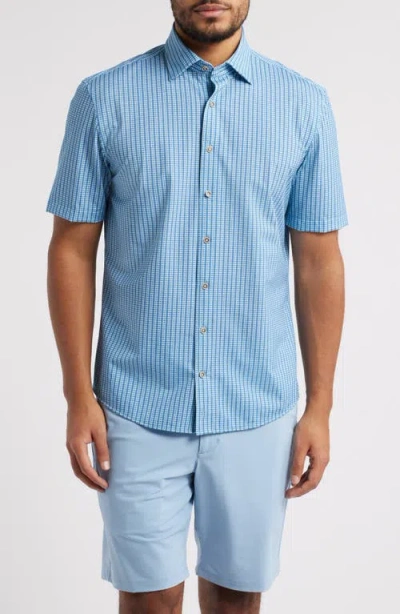 Johnnie-o Josiah Geo Stripe Short Sleeve Knit Button-up Shirt In Maliblu