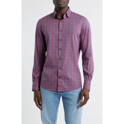 Johnnie-o Kenney Check Stretch Button-up Shirt In Purple