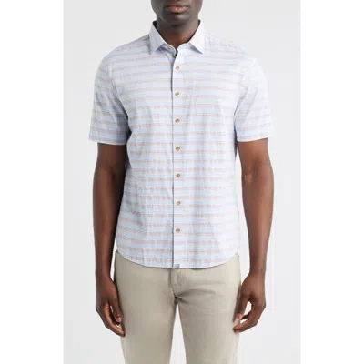 Johnnie-o Leander Stripe Short Sleeve Button-up Shirt In Blue