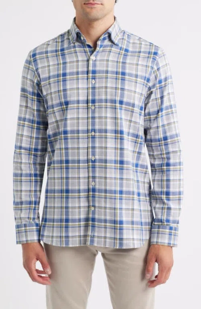 Johnnie-o Loudon Plaid Top Shelf Cotton Herringbone Button-up Shirt In Blue