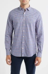 Johnnie-o Mayes Plaid Nylon Blend Button-down Shirt In Brown