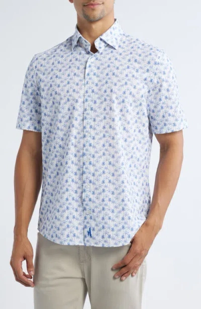Johnnie-o Mendocino Hangin' Out Palm Tree Print Short Sleeve Knit Button-up Shirt In White