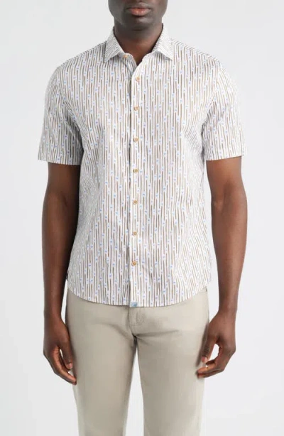 Johnnie-o Pendola Stripe Short Sleeve Button-up Shirt In Gray