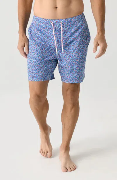 Johnnie-o Red Fin Blue Fin Swim Trunks In Majorca