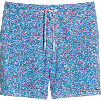 Johnnie-o Red Fin Blue Fin Swim Trunks In Majorca