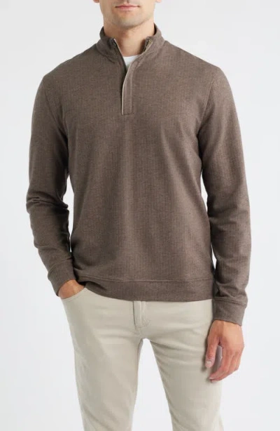 Johnnie-o Rubin Herringbone Quarter Zip In Brown