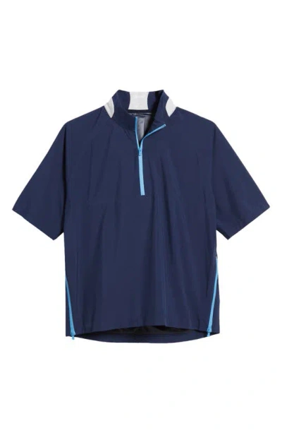 Johnnie-o Stealth Stowable Short Sleeve Pullover Rain Jacket In Navy