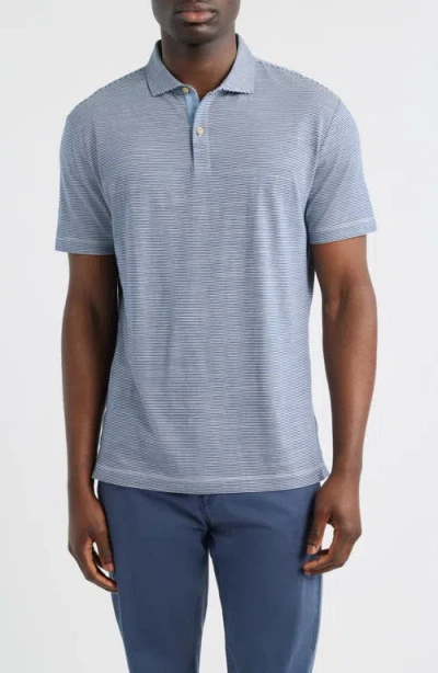 Johnnie-o Thatcher Stripe Cotton Blend Polo In Blue