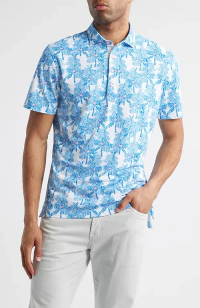 Johnnie-o The Grove Palm Tree Print Prep-formance Golf Polo In Palisades Blue