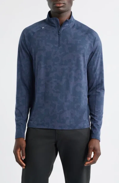 Johnnie-o Viktor Waffle Camo Print Quarter Zip Pullover In Blue